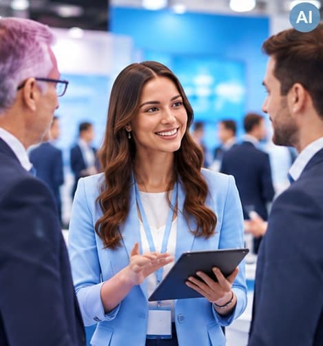 Begrüßung von Besuchern am Messestand