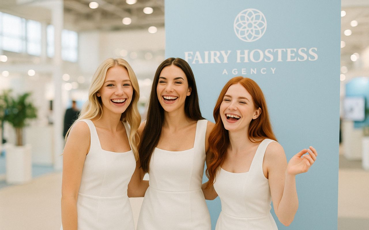 Hostessen auf einer internationalen Fachmesse